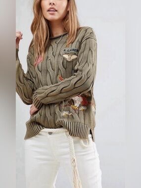 Polo Ralph Lauren Unisex 100% Cotton Cable Knit Embroidered Sweater Jumper Large